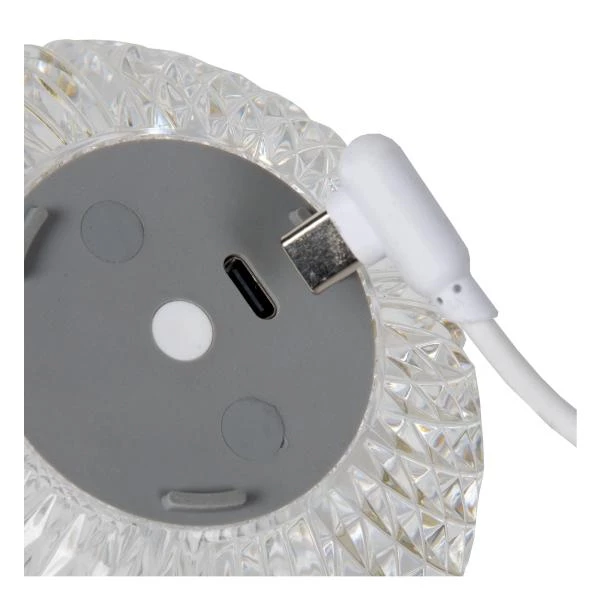 Lucide CINTRA - Lampe de table Rechargeable - Batterie/Piles - Ø 9 cm - LED 3 StepDim - 1x1,5W 2700K - Transparent - détail 3